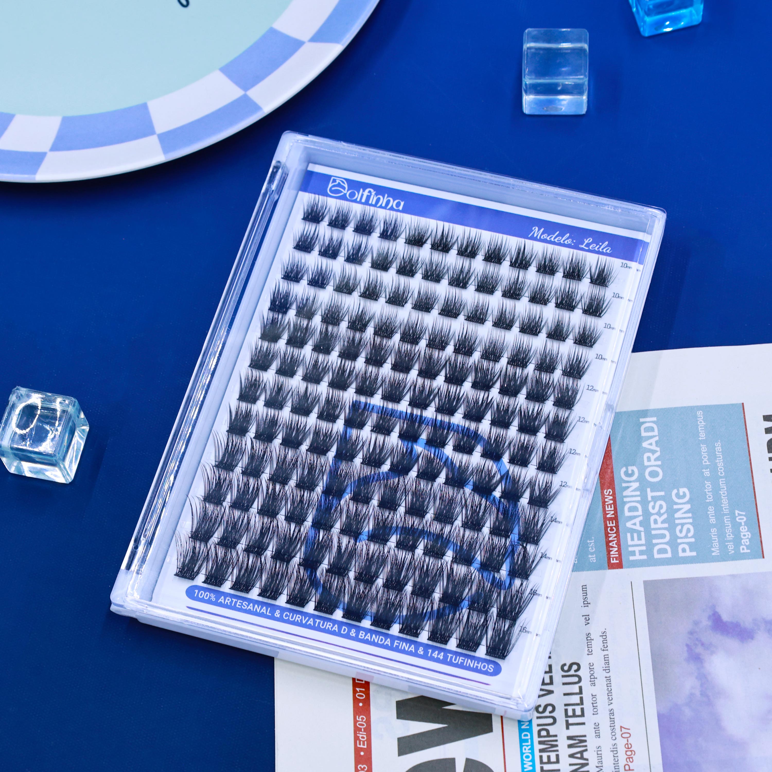 Cílios postiços tufinhos Curvatura D 10, 12, 14 e 16mm -modelo Leila - 144 tufinhos - Dolfinha