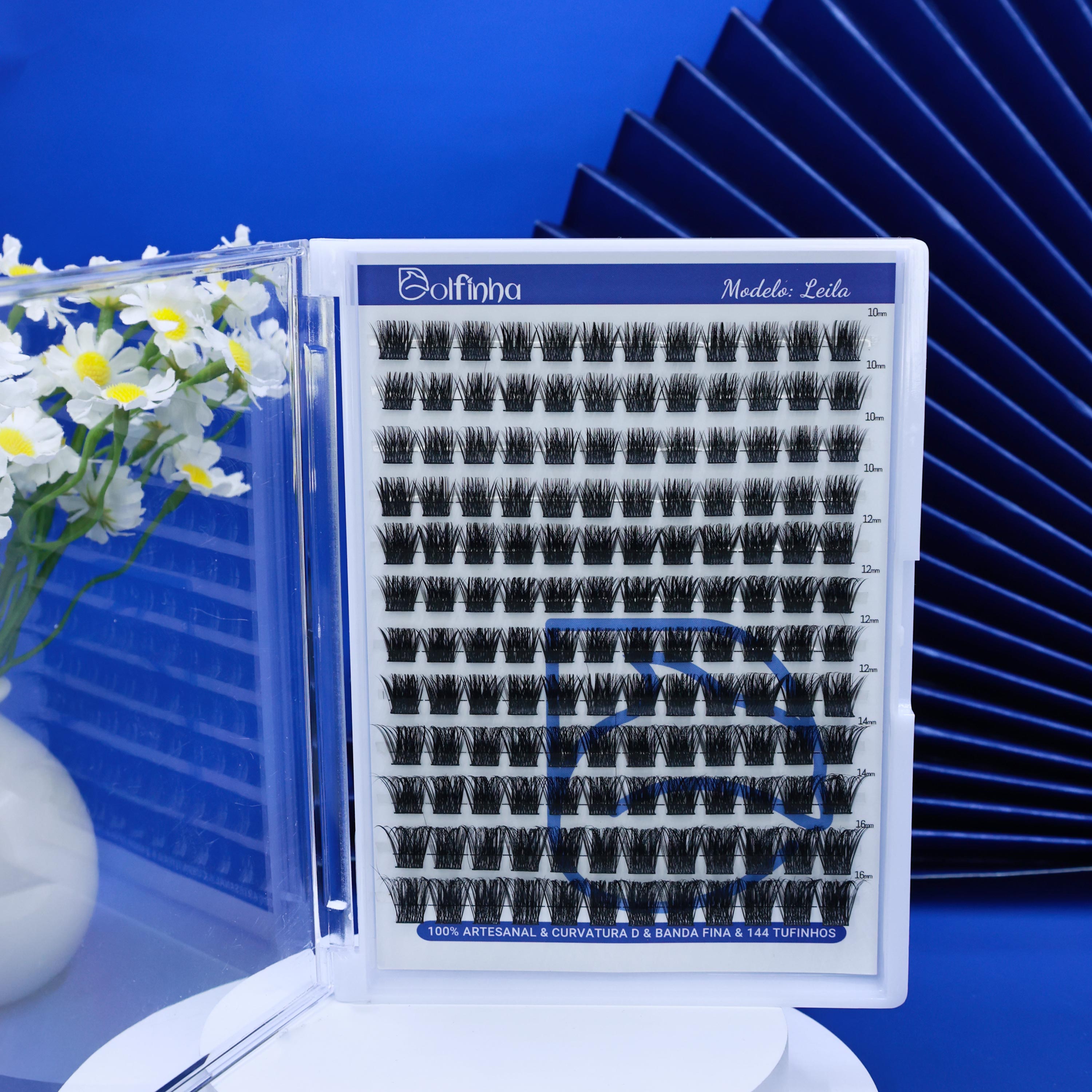 Cílios postiços tufinhos Curvatura D 10, 12, 14 e 16mm -modelo Leila - 144 tufinhos - Dolfinha