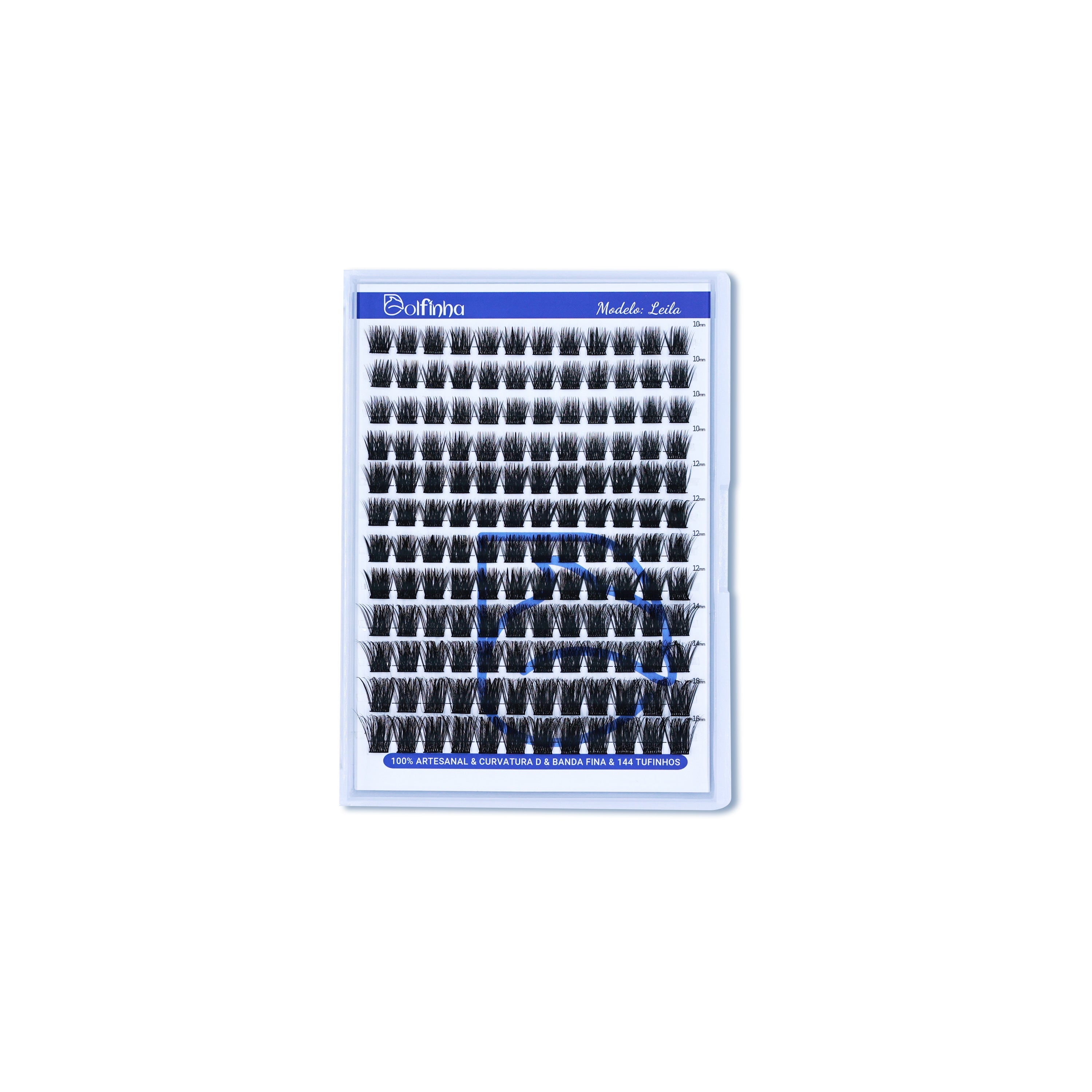 Cílios postiços tufinhos Curvatura D 10, 12, 14 e 16mm -modelo Leila - 144 tufinhos - Dolfinha